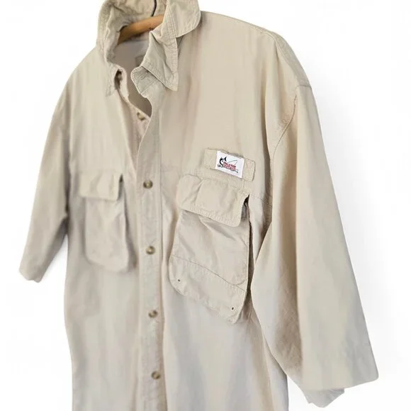 World Wide Sportsman Mens Vented Fishing Shirt Short Sleeve Shirt Beige Large - Picture 5 of 11